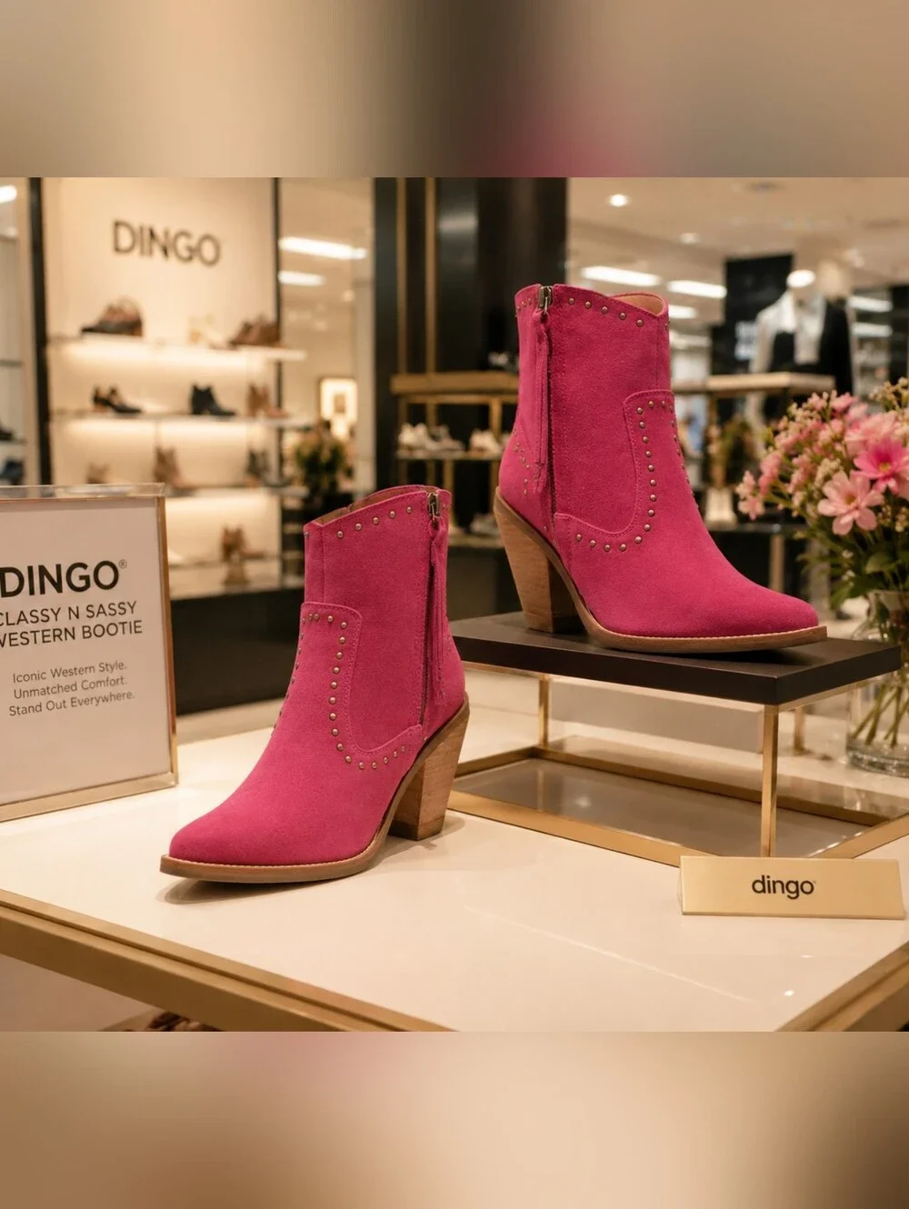Dingo Classy N Sassy Western Booties Women's 9 Pink Fuchsia Suede Leather Studs